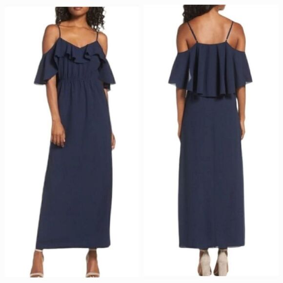 NEW Ali & Jay Love Story Cold Shoulder Maxi Dress In Navy Blue Size Large - Picture 1 of 16